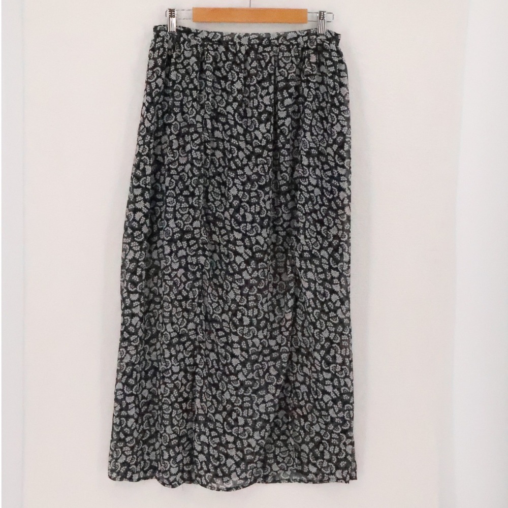 Ditzy Floral Maxi Skirt Womens Size M Black White Boho Sheer Slits Fairy‎ Grunge